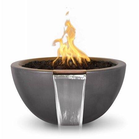 THE OUTDOOR PLUS 38 Round Luna Fire & Water Bowl - GFRC Concrete - Chestnut - Match Lit - Liquid Propane OPT-LUNFW38-CST-LP